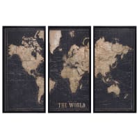EXPLORE - Cadre triptyque carte du monde noir 180x120