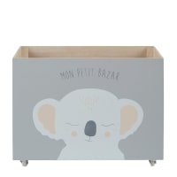 Caisse à jouets à roulettes grise imprimé koala
