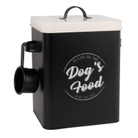 DOG FOOD - Caja de pienso de metal blanco y negro con estampado 19x24
