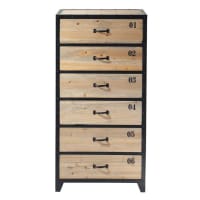 DOCKS - Cajonera industrial con 6 cajones de metal negra y abeto