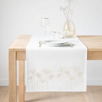 Camino de mesa de algodón blanco con motivos de palmeras doradas 48x150