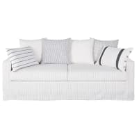 ISAURE - Canapé 4 places en lin blanc motifs à rayures grises