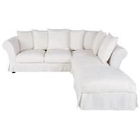 ROMA - Canapé d'angle 6 places en lin blanc