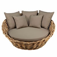 Canapé rond de jardin en rotin et coussins taupe Canapé rond de jardin en rotin et coussins taupe