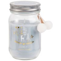 Candela profumata grigio blu con vasetto in vetro a pompon Candela profumata grigio blu con vasetto in vetro a pompon
