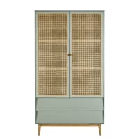 SUZELLE - Canework wardrobe in grey blue with 2 doors and 2 drawers