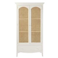 DEBBIE - Canework wardrobe in off-white with 2 doors and 1 drawer