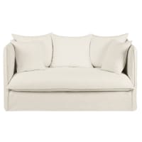 LOUVAIN - Capa para sofá-cama de 2 lugares de linho enrugado branca