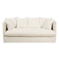 LOUVAIN - Capa para sofá-cama de 3/4 lugares de linho enrugado branca