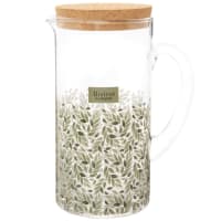 Caraffa in vetro con motivo vegetale verde oliva e verde kaki e tappo in sughero 1,3 L