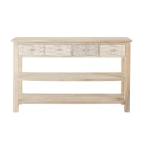 NAMASTE - Carved Solid Mango Wood 4-Drawer Console Table