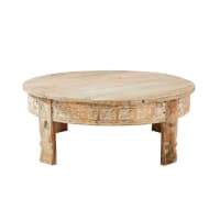 MANILAL - Carved Solid Mango Wood Round Coffee Table