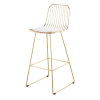HUPPY - Chaise de bar en métal doré et coton blanc