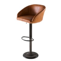 GAMA - Chaise de bar indus en cuir camel H60/82