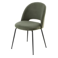 ISYS - Chaise en velours vert kaki et métal noir