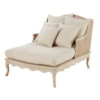 Chaise longue in rattan e lino grigio chiaro Chaise longue in rattan e lino grigio chiaro