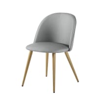 MAURICETTE - Chaise vintage gris acier et métal imitation chêne