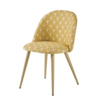MAURICETTE - Chaise vintage jaune or motifs coquillages et métal imitation chêne