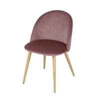 MAURICETTE BUSINESS - Chaises professionnelles vintage en velours rose et métal imitation chêne (x2)