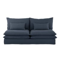 POMPEI - Chauffeuse pour canapé modulable 2 places en lin bleu nuit