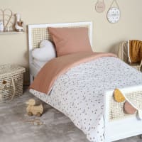 Children's cotton bedding set with ecru and terracotta print 140x200cm