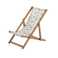 SWEET MONKEY - Children's deckchair in solid acacia and canvas with monkey and palm tree print