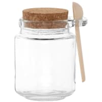 Set of 2 - Clear glass jar with wooden spoon