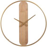 YELENA - Clock in gilded metal and beige rubberwood D60