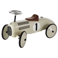 VINTAGE - Coche correpasillos de metal blanco crema