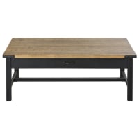 ALFRED - Coffee table in solid mango wood, acacia and black metal with 2 drawers