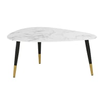 PHEA - Coffee table in white marble-effect glass and black and brass-coloured metal