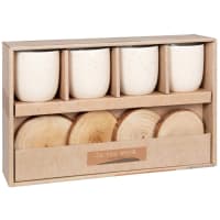 GILA - Coffret tasses en porcelaine crème (x4) et soucoupes en camphrier