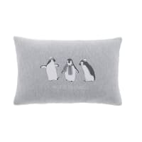 BANQUISE - Cojín blanco y gris con pingüino 25 x 40 cm