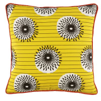 MAKONO - Cojín de exterior de algodón amarillo con motivos decorativos multicolores 45x45