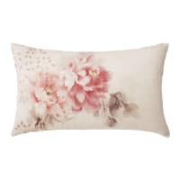 LEONIA - Cojín de lino rosa con estampado floral 30x50