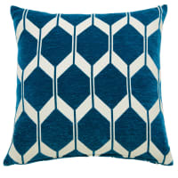 ASTON - Cojín de terciopelo tejido de jacquard con motivos decorativos en azul turquesa 45x45, OEKO-TEX®