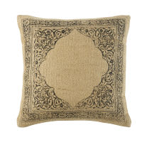 Cojín de yute y algodón beige con estampado negro 45x45 Cojín de yute y algodón beige con estampado negro 45x45