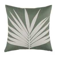 PALMIRA - Cojín verde con estampado de hojas crudo 45x45