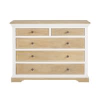 Comò a 5 cassetti in legno massello di mango bianco Comò a 5 cassetti in legno massello di mango bianco