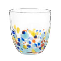 Lote de 6 - Copo em vidro transparente em motivos às bolas multicoloridas