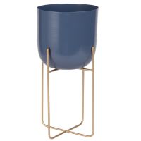 Coprivaso blu su piedistallo in metallo dorato, h 40 cm Coprivaso blu su piedistallo in metallo dorato, h 40 cm