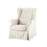 COTTAGE - Cotton stripe armchair cover in beige