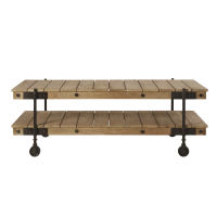 Couchtisch im Industrie-Stil mit Rollen aus Mangoholz und schwarzem Metall Couchtisch im Industrie-Stil mit Rollen aus Mangoholz und schwarzem Metall