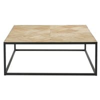 Couchtisch mit Intarsien, recyceltes Ulmenholz und schwarzes Metall Couchtisch mit Intarsien, recyceltes Ulmenholz und schwarzes Metall