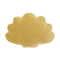 SHELLITO - Coussin coquillage en velours de coton jaune et beige brodé et imprimé 40x30