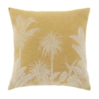 CAMOLIO - Coussin en coton et lin tissés motif tropical jaune et écru 45x45