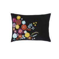 Coussin en coton noir et motif floral brodé multicolore 35x50 Coussin en coton noir et motif floral brodé multicolore 35x50