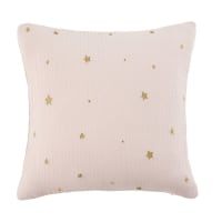 BEA - Coussin en coton rose imprimé étoiles dorées 35x35