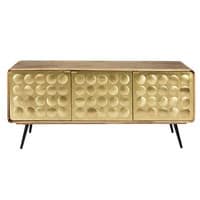 Credenza 3 porte in legno massello di mango e metallo effetto dorato Credenza 3 porte in legno massello di mango e metallo effetto dorato