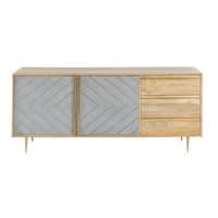 Credenza bassa a 2 ante e 3 cassetti in legno massello di mango Credenza bassa a 2 ante e 3 cassetti in legno massello di mango